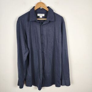 Mizzen + Main Trim Fit Long Sleeve Navy‎ Blue Dotted Button Front Shirt Men's XL